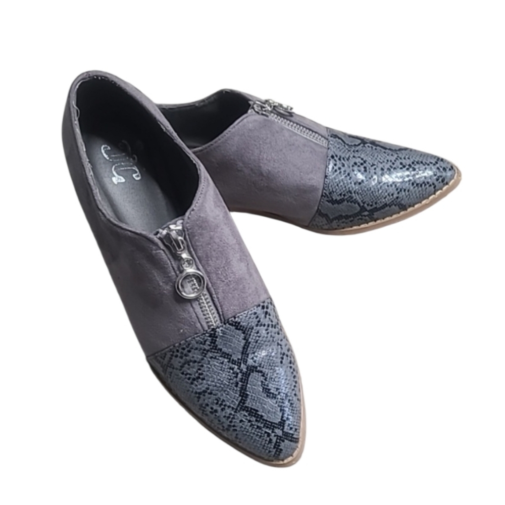JG Snake Print Faux Suede Zipper Shoes